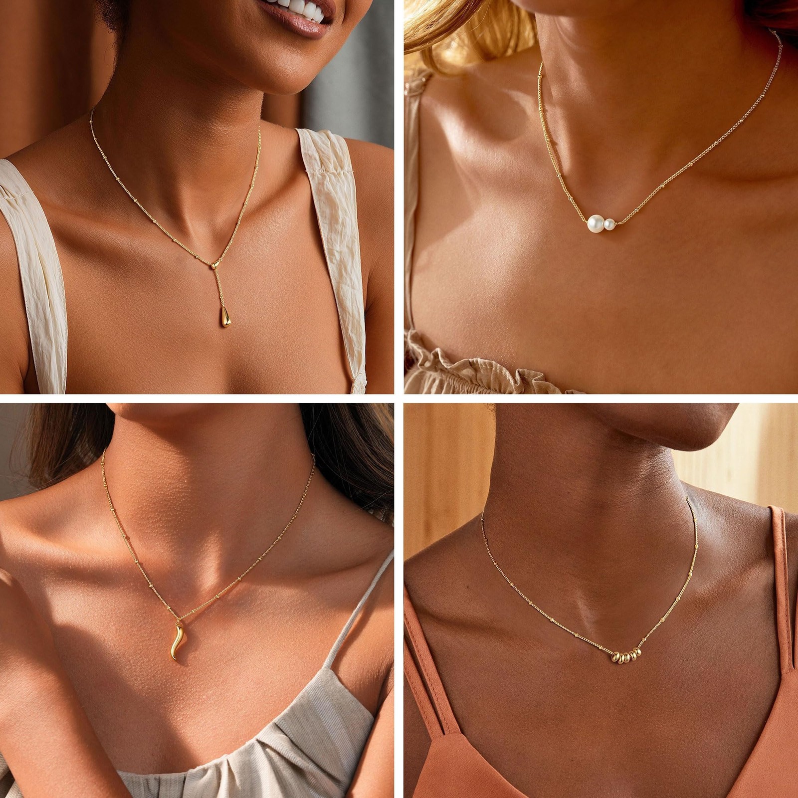 M MOOHAM Gold Necklace for Women Non Tarnish – Dainty 14K Gold Plated Beaded …