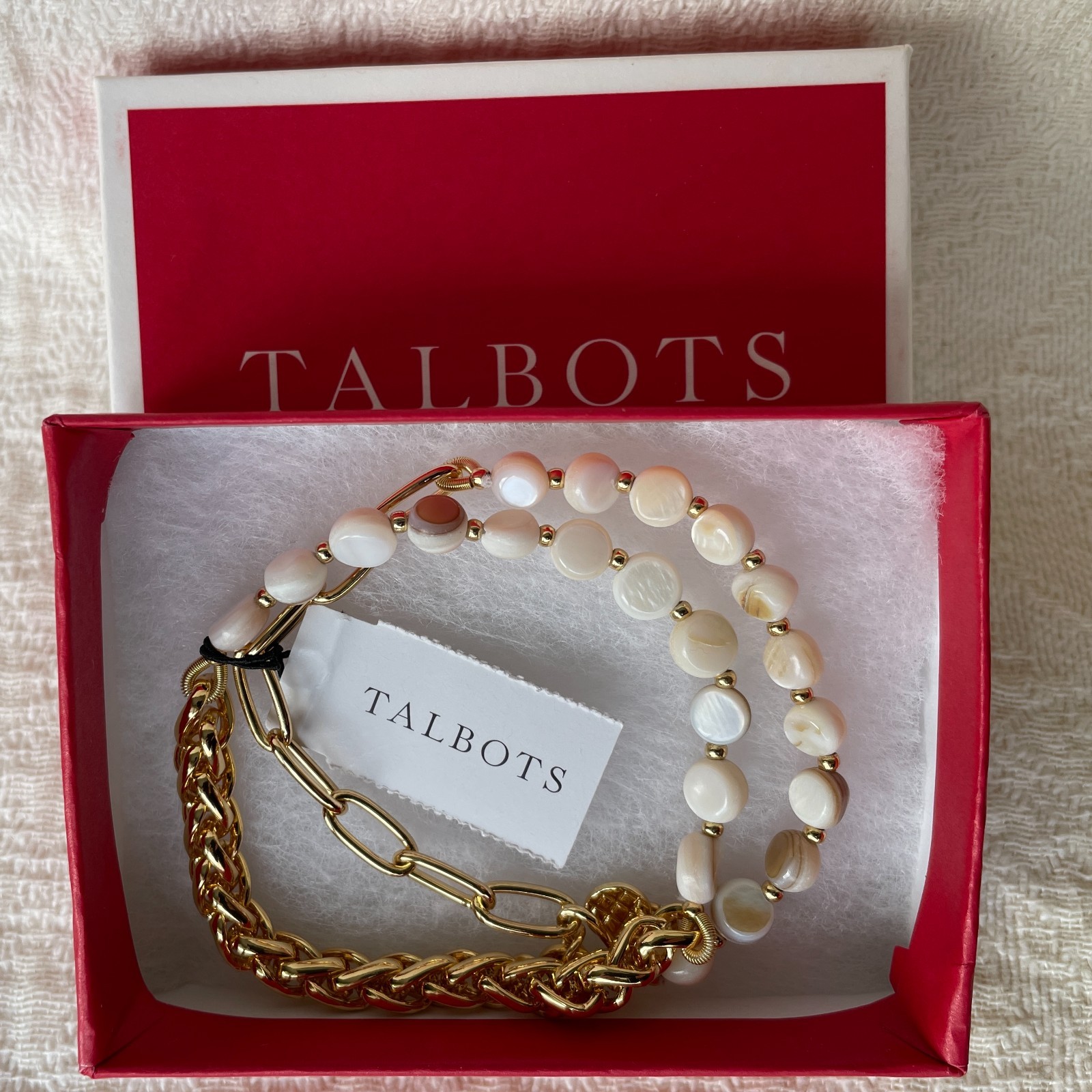 Talbots Gold-Tone & Mother-of-Pearl Stretch Bracelet Set of Two, 6 -7 inch – NWT