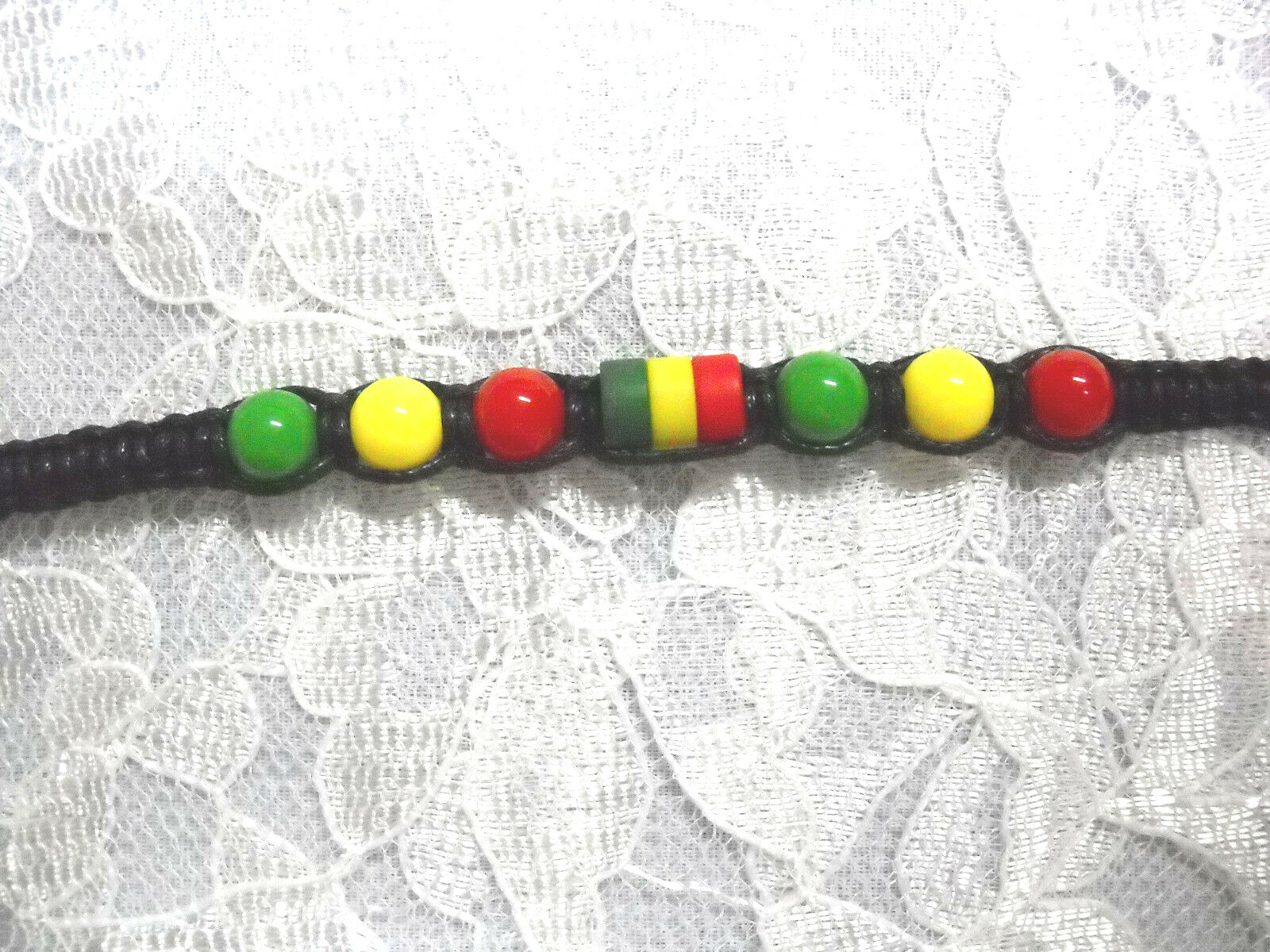 REGGAE BLACK MACRAME WEAVE RASTA RED GREEN YELLOW TIE BRACELET OR ANKLET 7 – 11″
