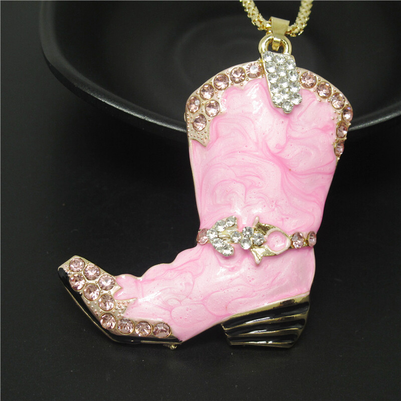 Fashion Lady Pink Enamel Women’s Boots Crystal Pendant Women Necklace