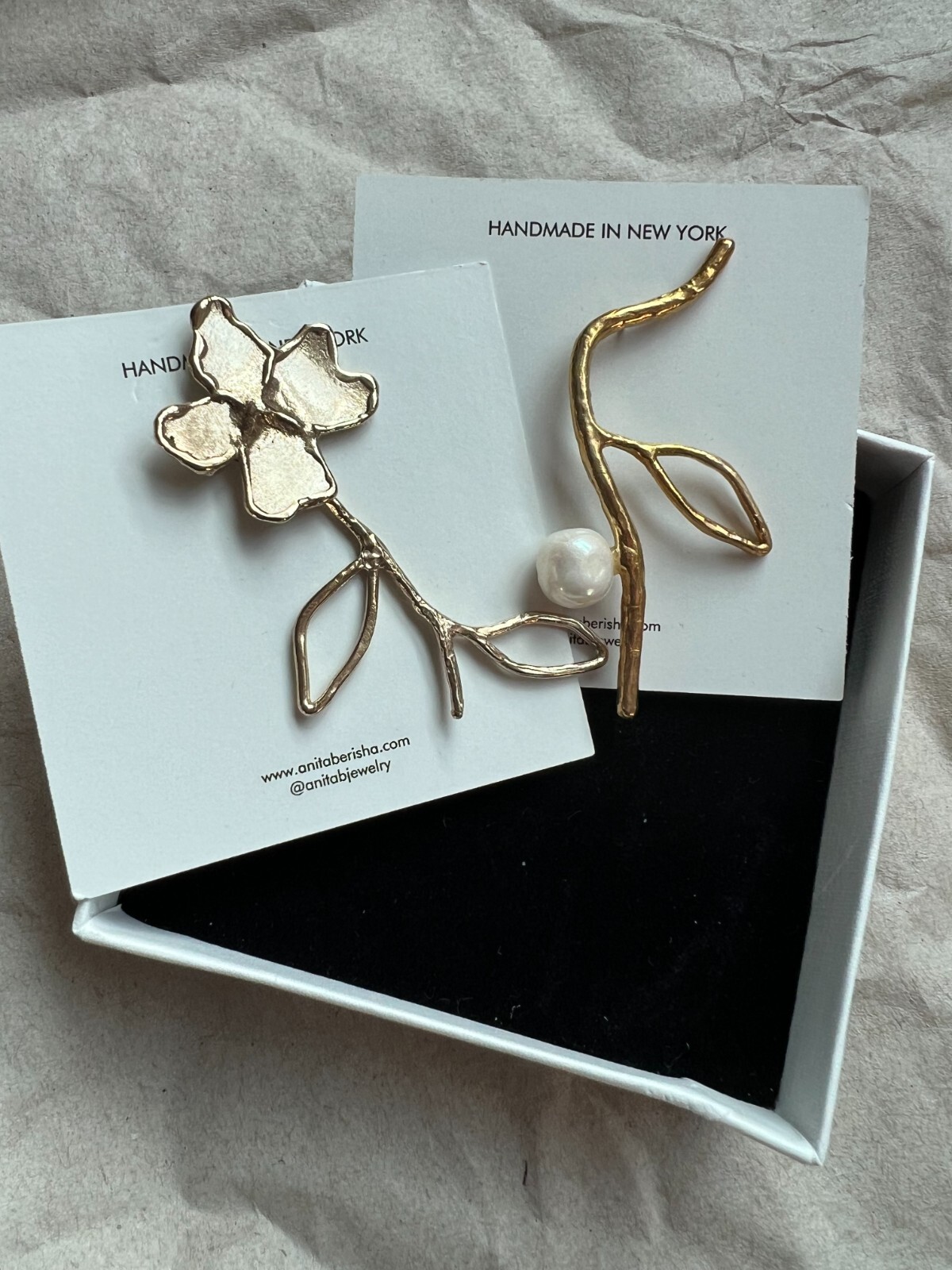 Anita Berisha Handcrafted Petals and Branches Earrings with Freshwater Pearls