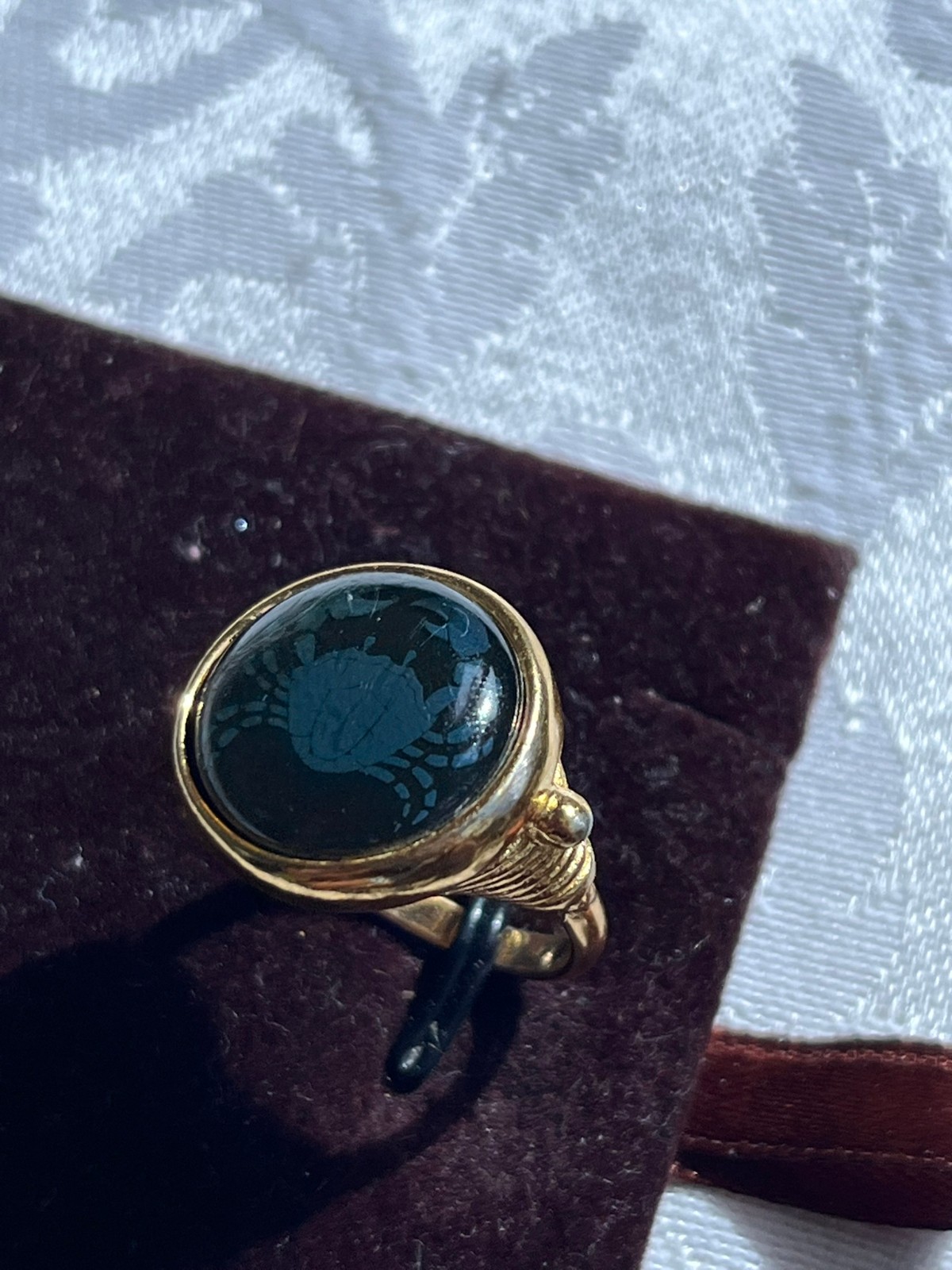 Vintage Jeane Dixon Goldtone Cancer Crab Zodiac Adjustable Ring – Circa 1970s