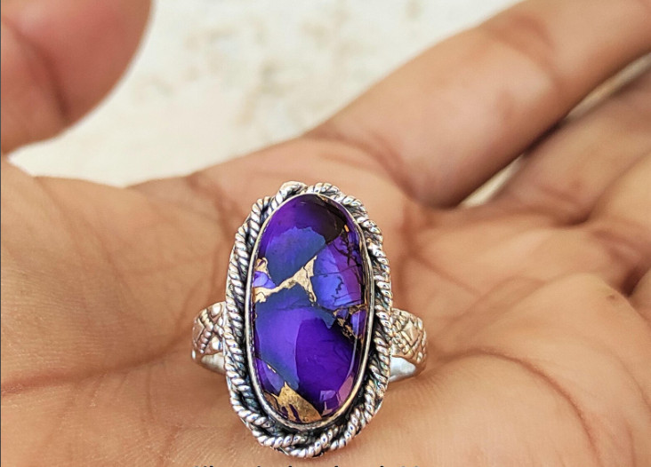 Purple Copper Turquoise Ring 925 Silver Handmade Designer Ring All Size