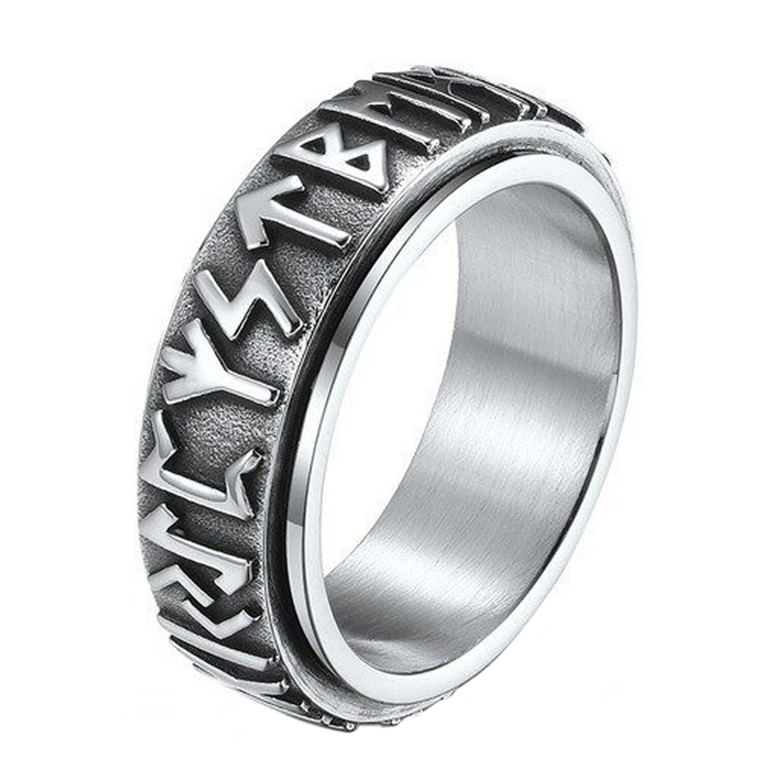 Norse Rune Ring Silver Stainless Steel Druid Viking Stress Reliever Band