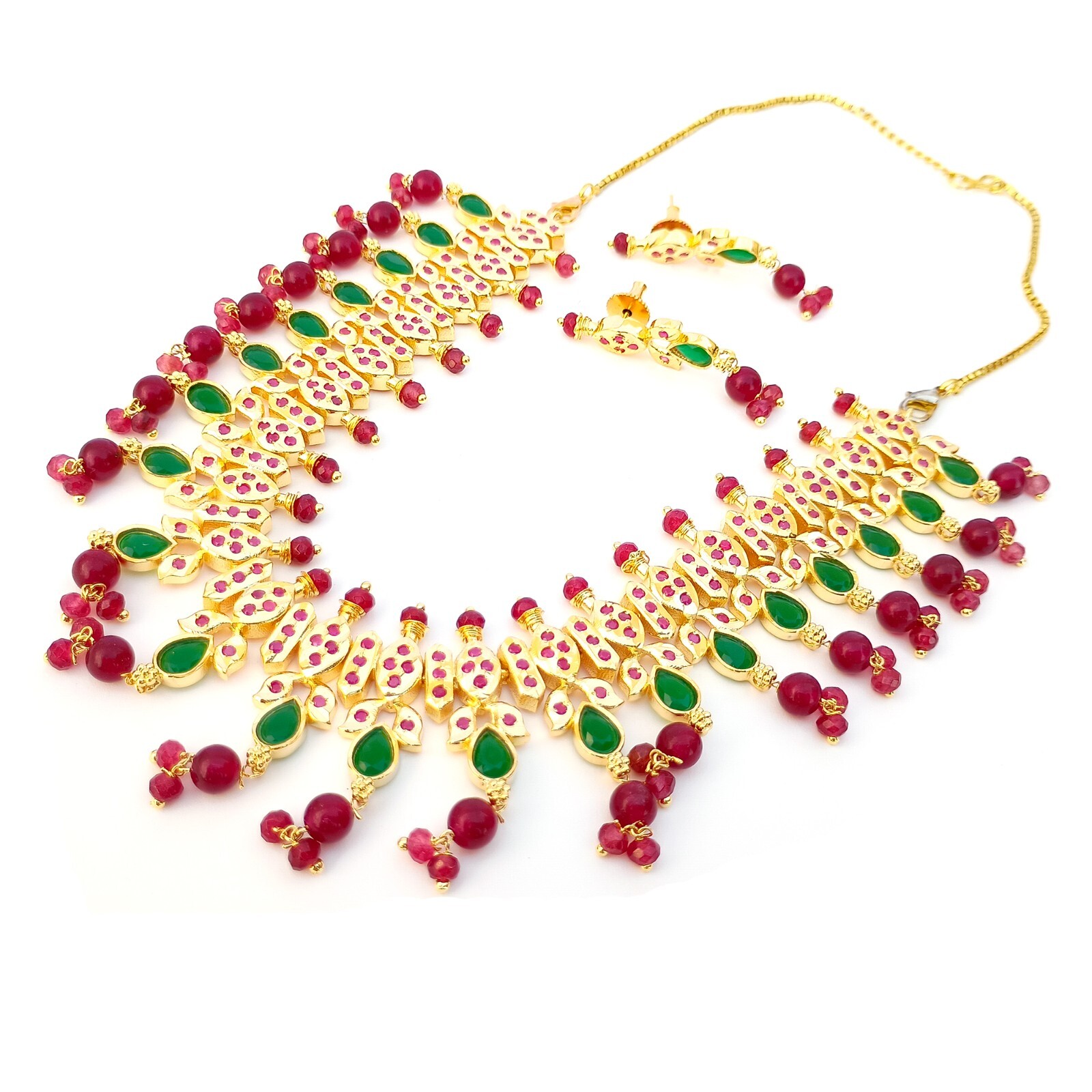Premium Emerald & Red Onyx Meenakari Necklace jewelry, Gold plated Necklace Gift