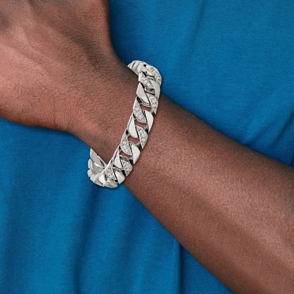 Stainless Steel Polished with CZ 8.5 inch Curb Link Bracelet