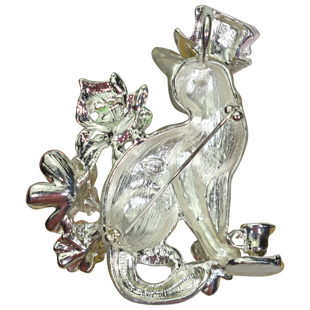 KIRKS FOLLY SPRINGTIME TEA TIME KITTY CAT PIN PENDANT ST BUTTERFLY & FLOWERS