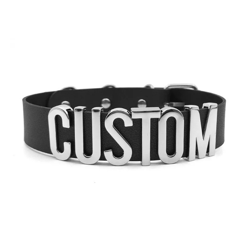 Kink Party Personalized Name Collar Necklace PU Leather Choker BDSM Accessory W2