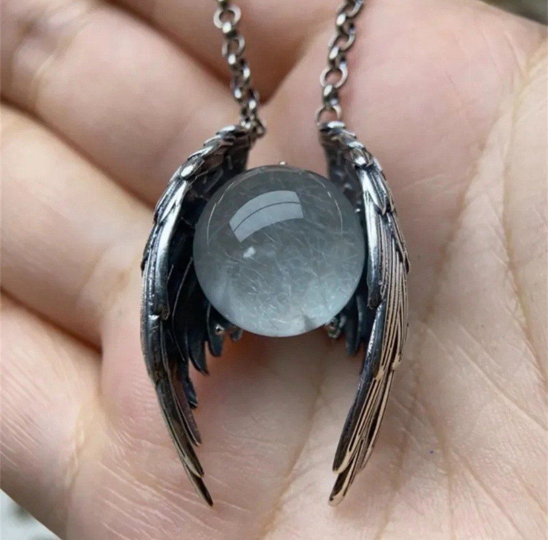 Gothic Angel Wings Crystal Pendant Necklace Fantasy Unisex Gift
