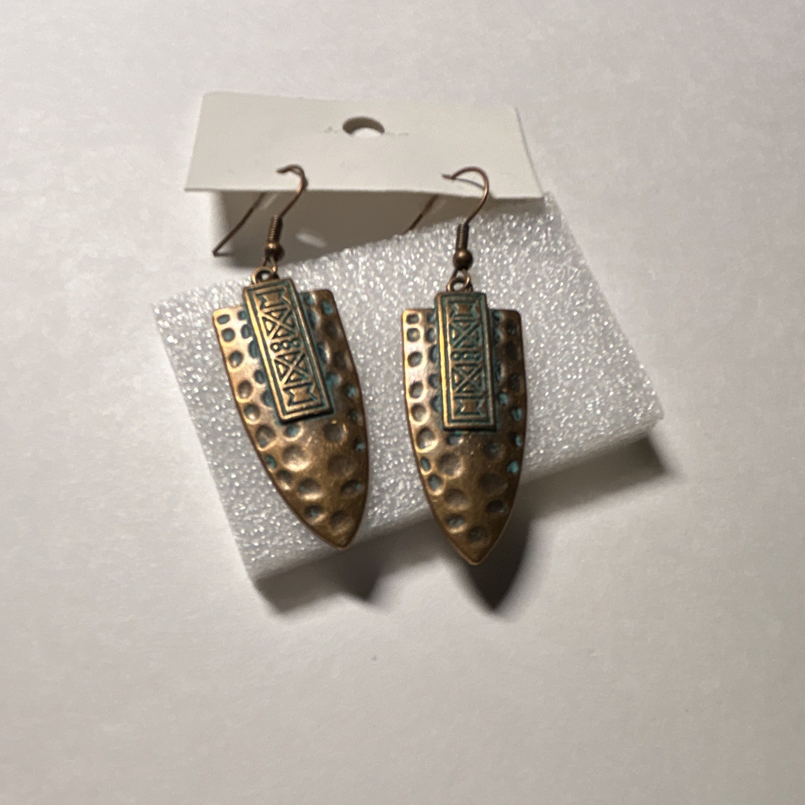Ethnic Bronze Tone Arrowhead Dangle/Drop Hook Earrings Metal Green Petina