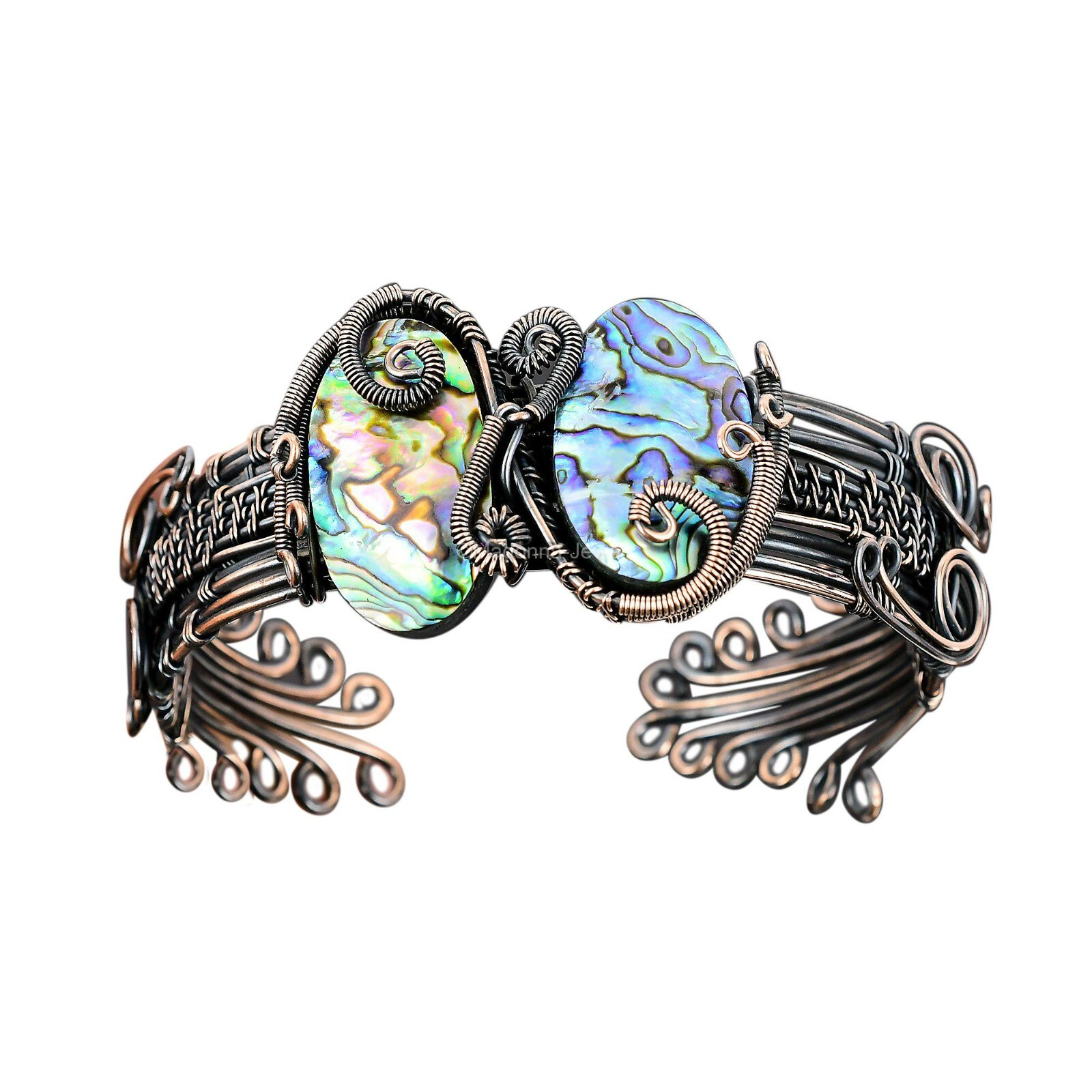 Abalone Shell Jewelry Copper Gift For Mum Wire Wrapped Cuff Adjustable Bangle