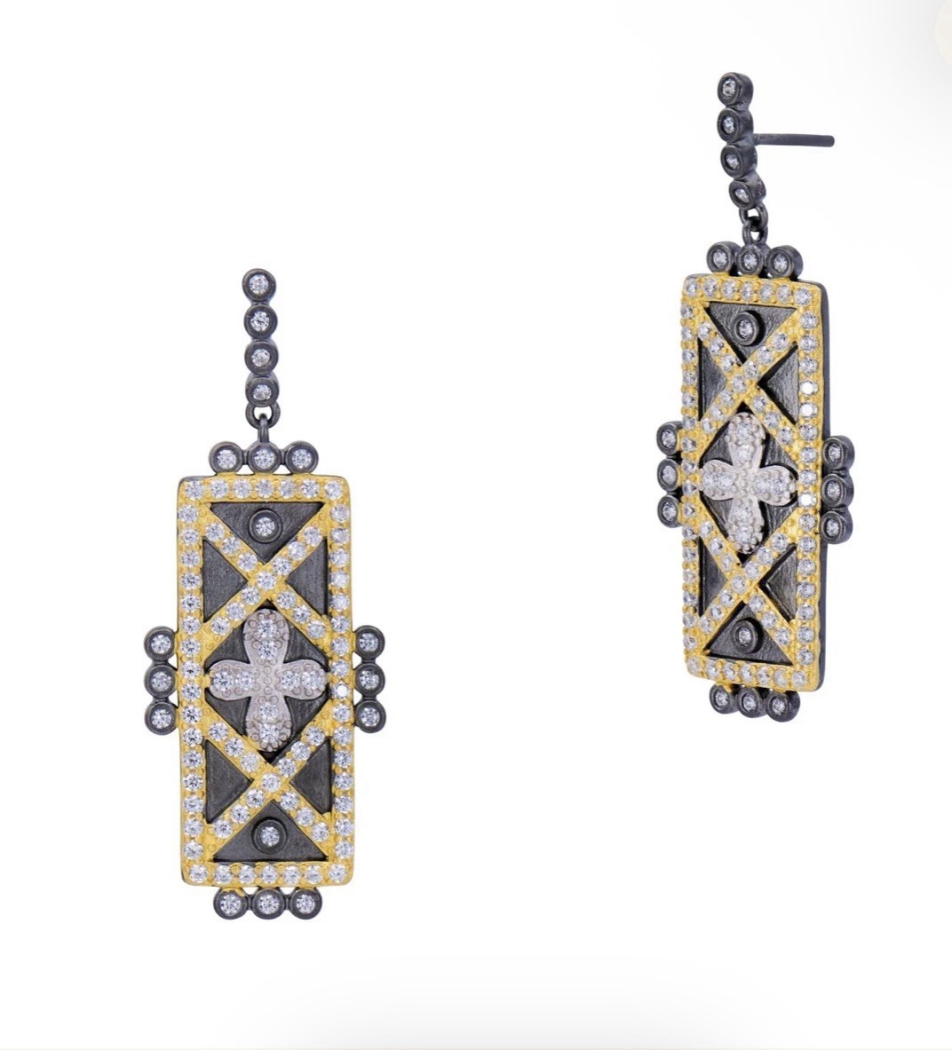 FREIDA ROTHMAN Brooklyn Edge Mosaic Drop Dangle Earrings 14k SS925 NWT MSRP$395