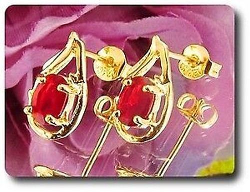 EARRINGS RUBY 0 3/32×0 9/32in Gold Plated 18 K