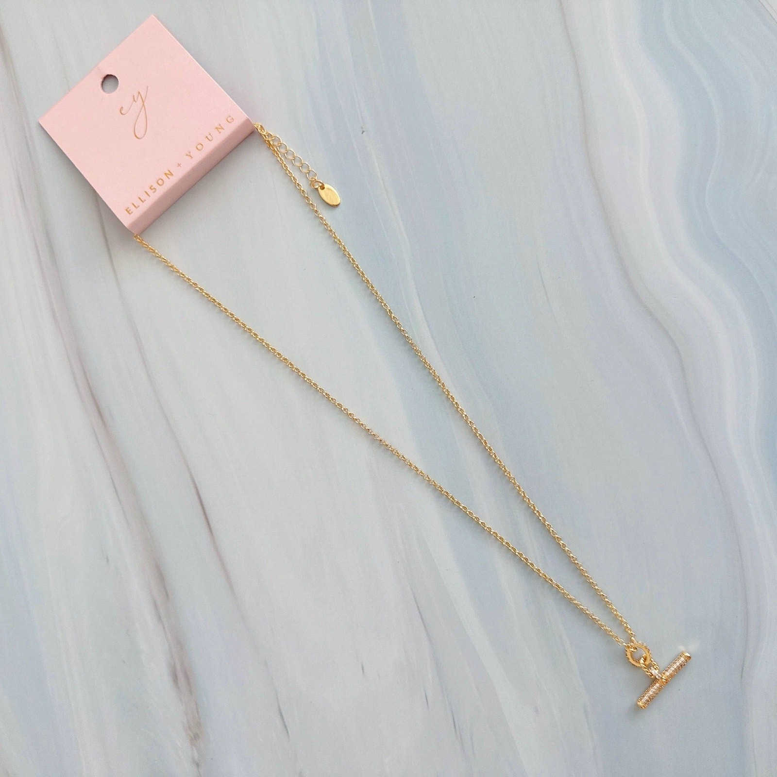 Pavé Accent T-Bar Chain Necklace | 18k Gold Plated