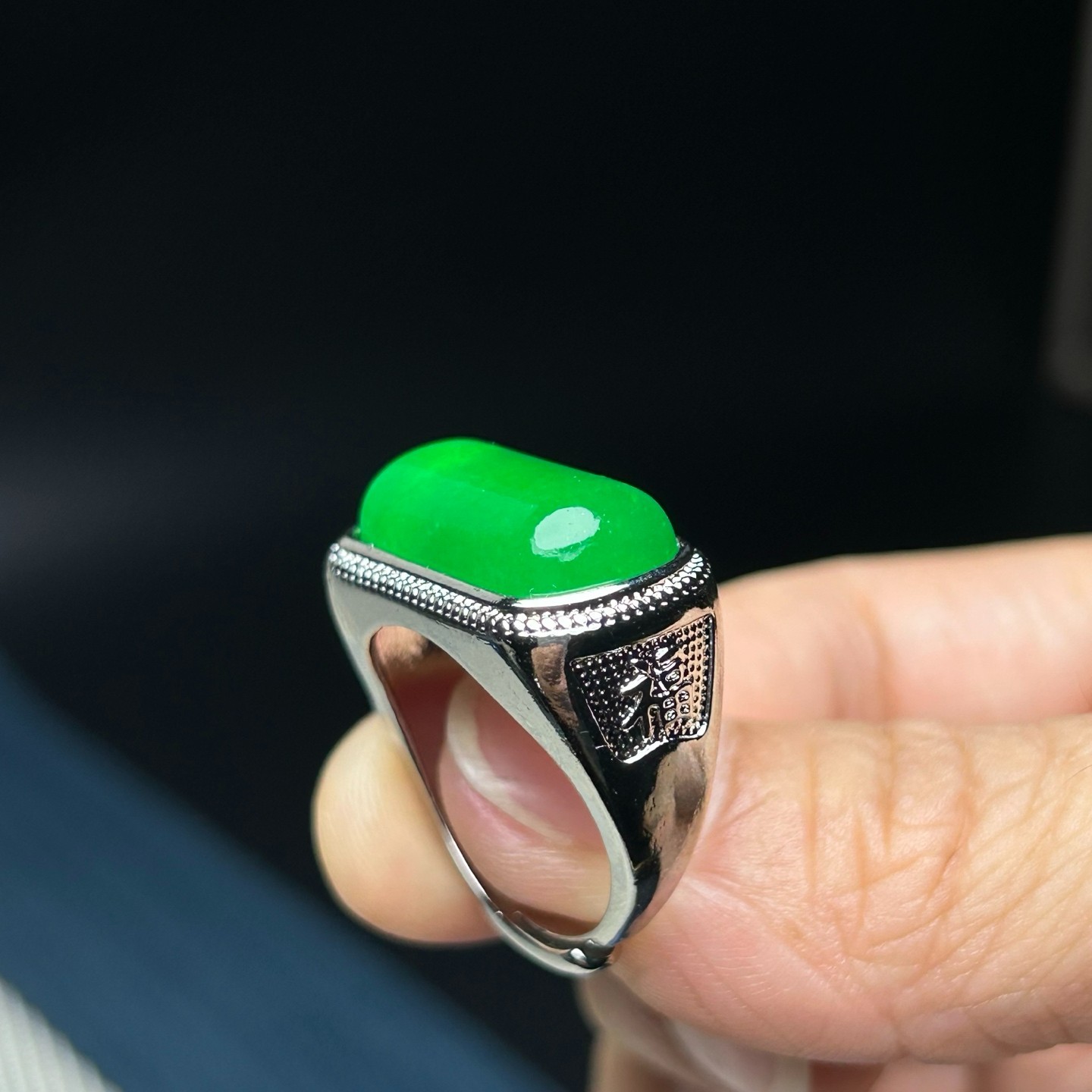 Luckly inlay Natural ice green Burmese Jade jadeite adjustable amulet rings