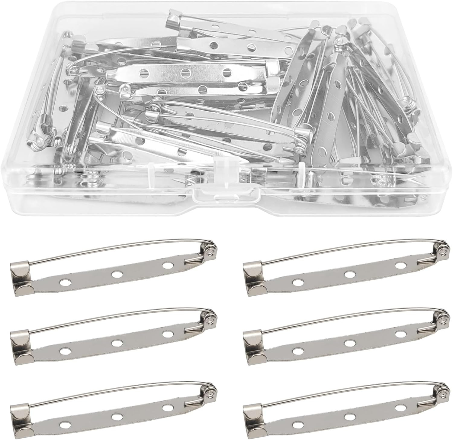 50 Pcs Silver Bar Pins, Safety Pins – Secure Back Clasp – Reliable Brooch Pins f