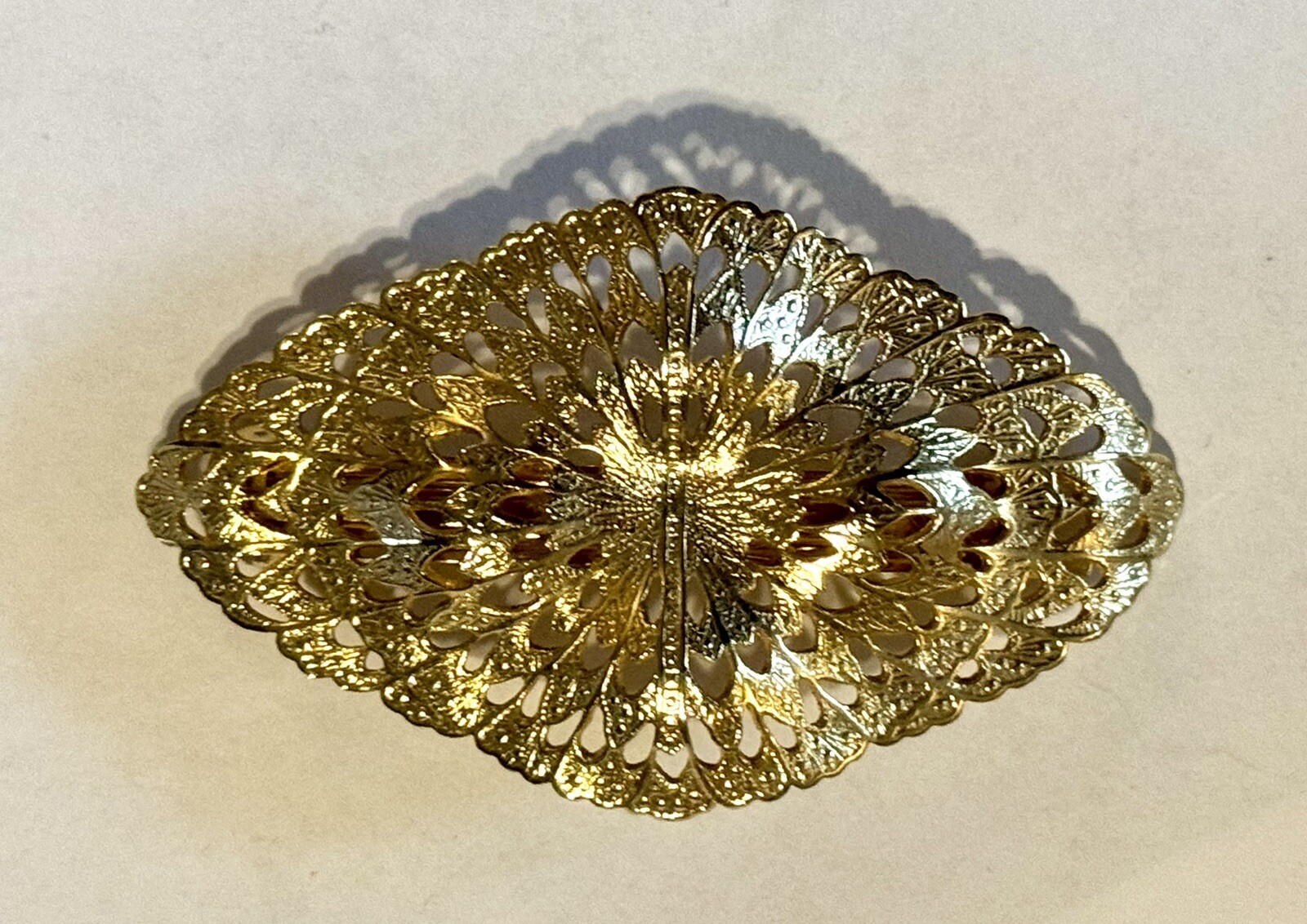 Vintage Gold Tone Filigree Antiqued Brass French Clip Hair Barrette domes