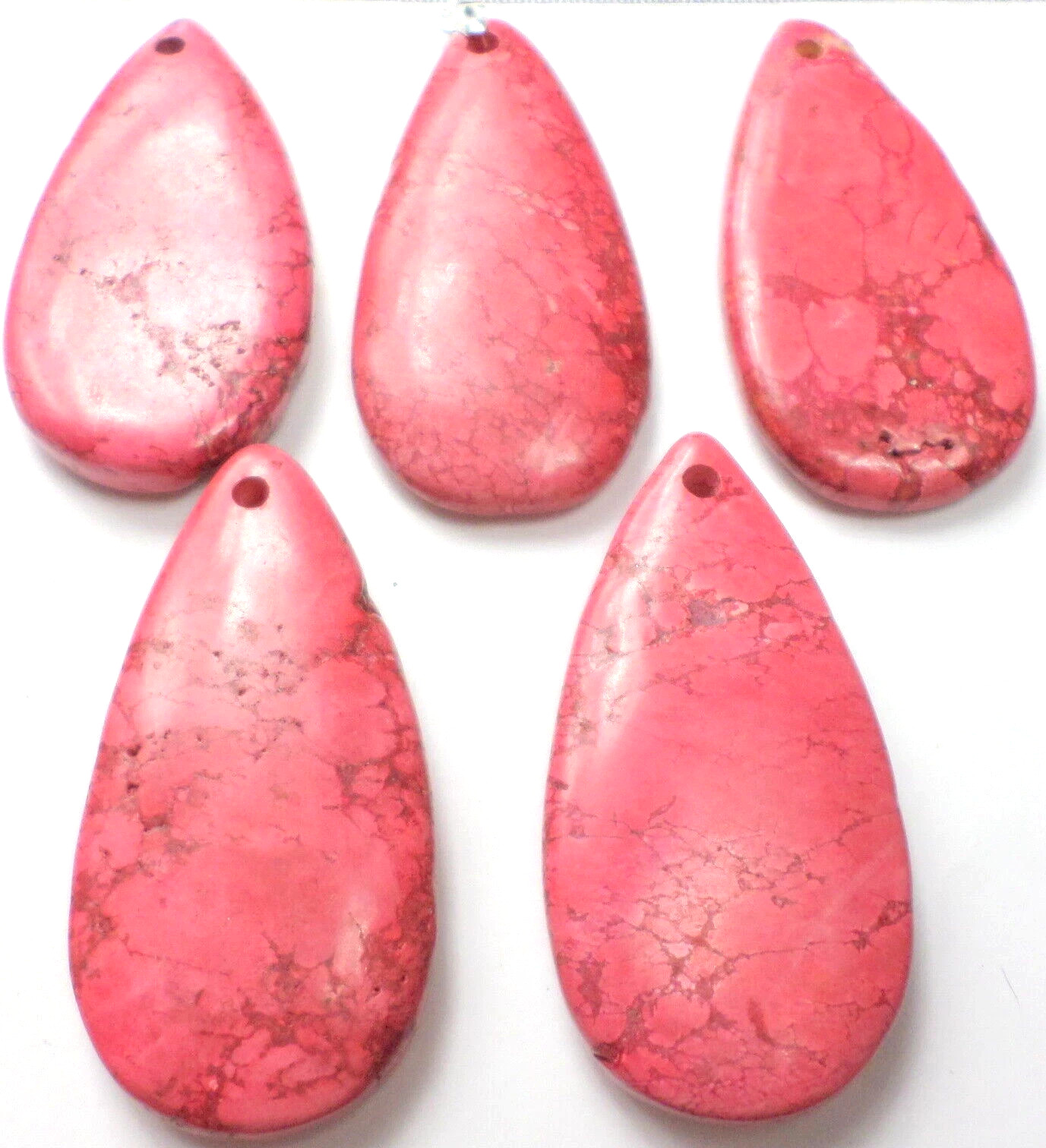 5 Huge Deep Pink Magnesite Teardrops Gemstone Cabochon Bead Pendants 60x30x8mm