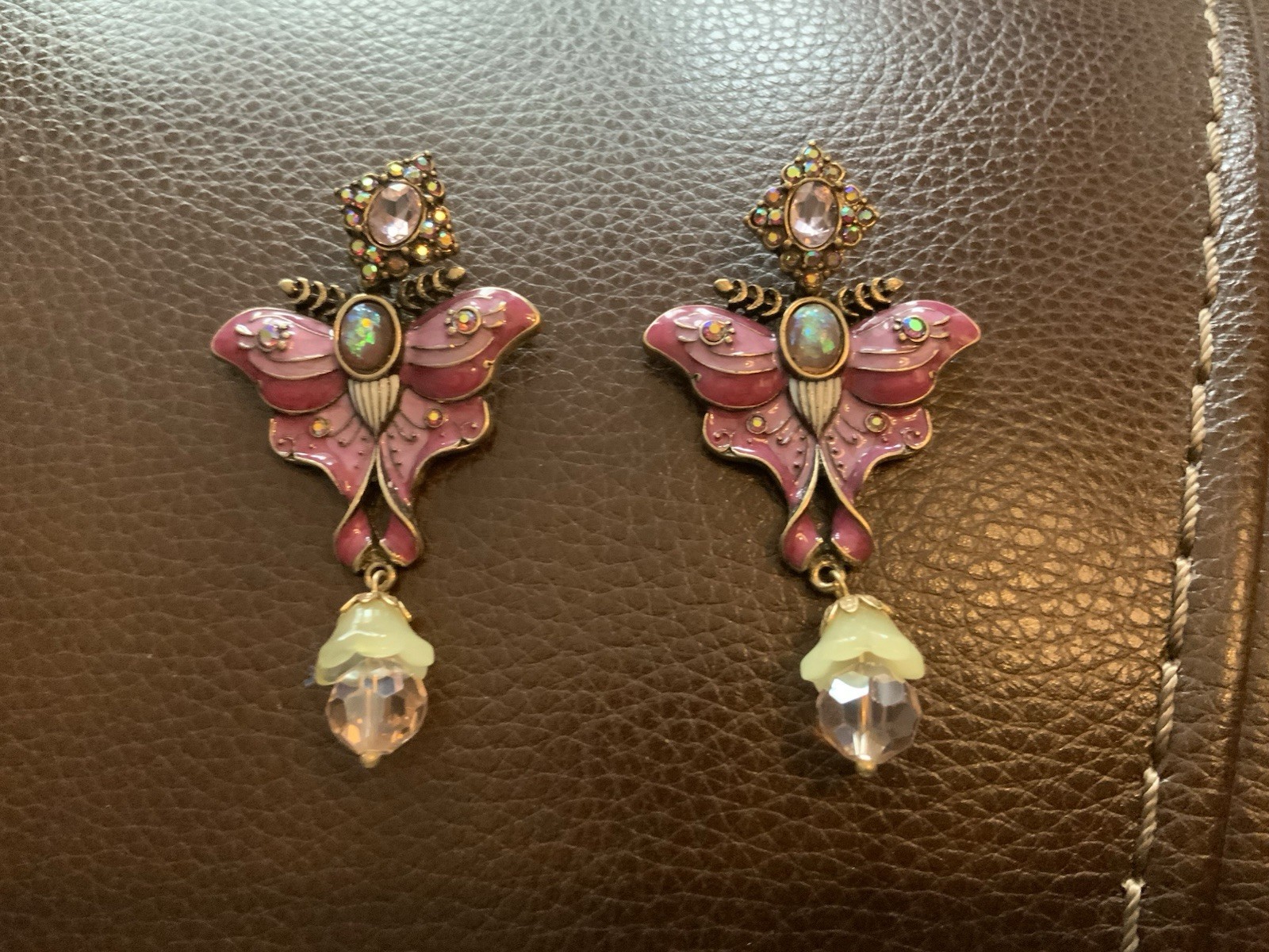 Museum Art Deco Butterfly Moth Earrings Enamel Crystal Nouveau Antique CZ VTG