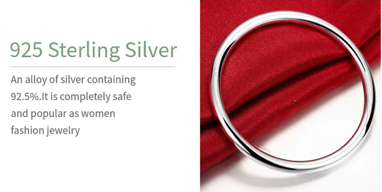 Bangle 7.5 in 925 Sterling Silver 5 mm Plain Smooth Circle Ring Fashion Bracelet