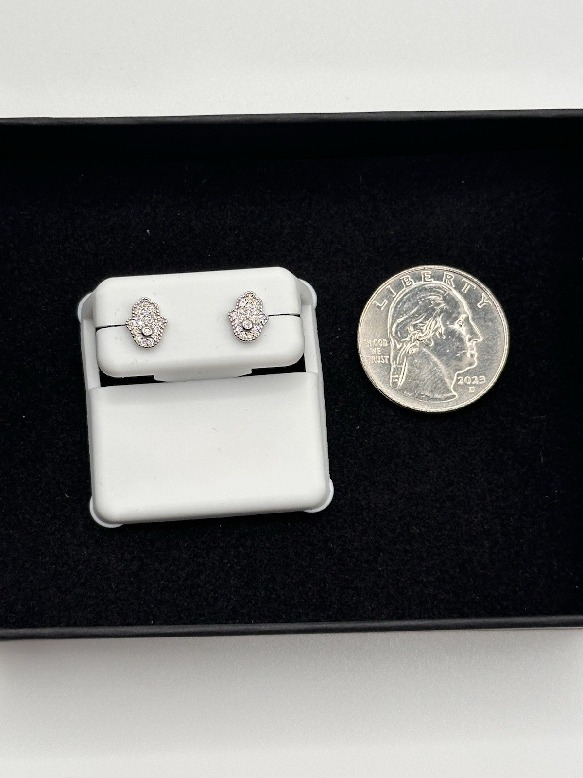 Moissanite Hamsa Hand Stud Earrings 1.00CTW 925 Sterling Silver Pave New