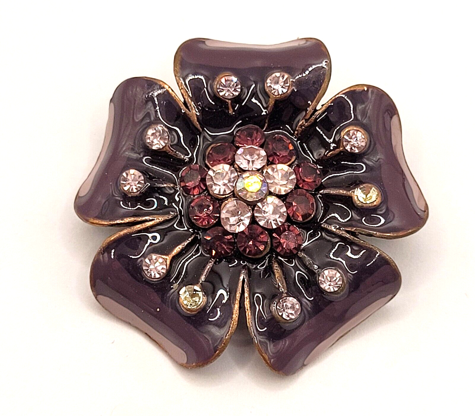3 Flowers Sparkling Rhinestone Glossy Enamel Metal Floral Trio Brooch Pin Set