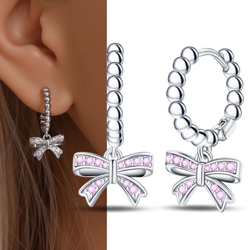 PANDACH 925 Sterling Silver Bow Dangle Earrings For Women Girls Jewelry Gifts