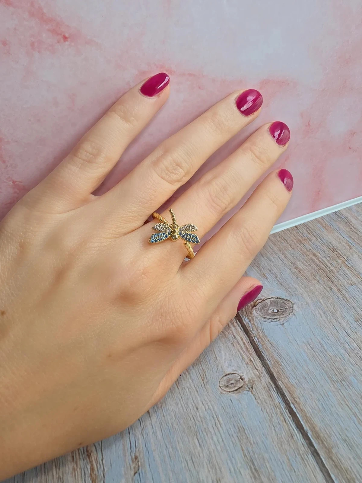 Silver Fidget Spinner Ring Butterfly Dragonfly CZ Women Gift Anxiety Relief