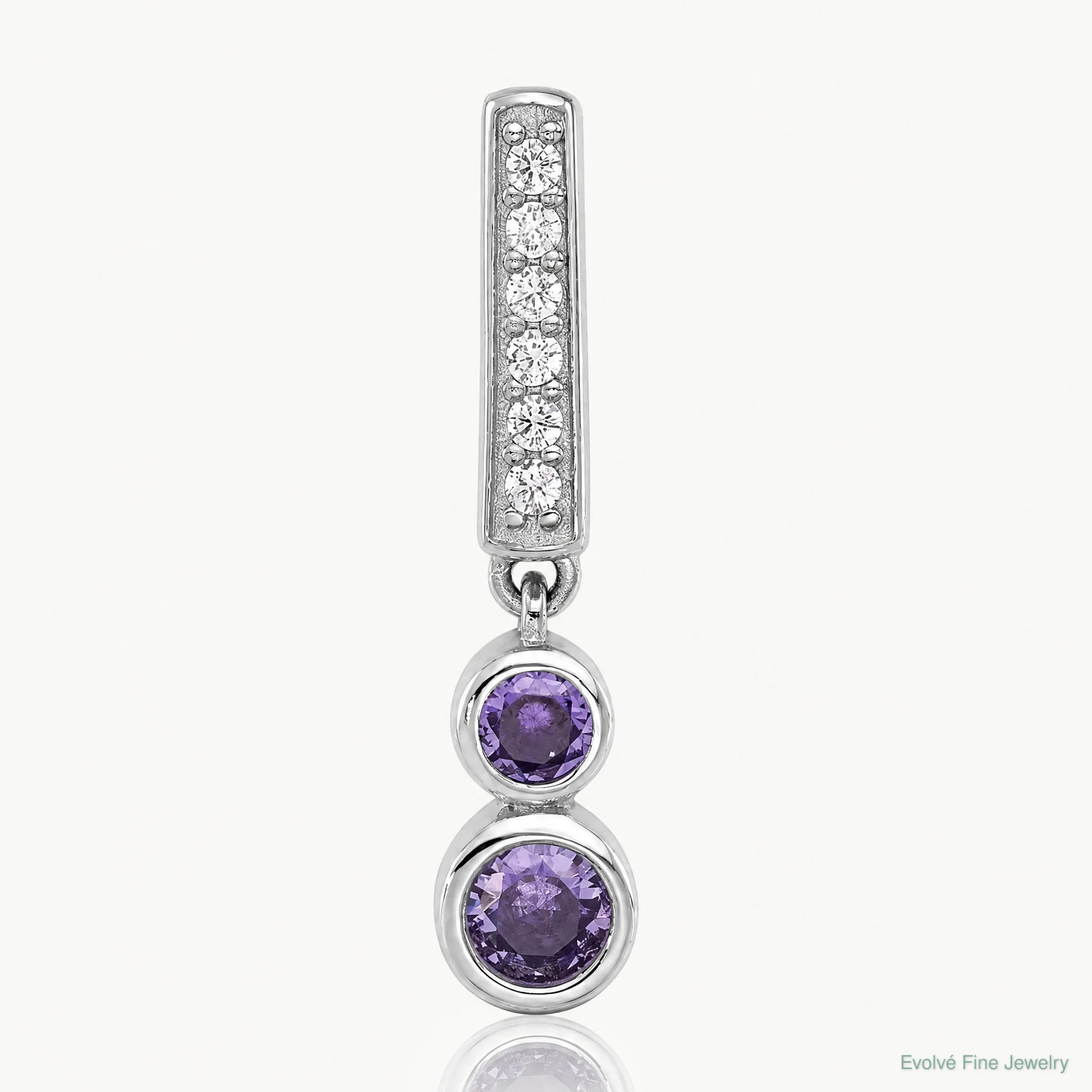 Sterling Silver Rhodium-Plated Polished Purple CZ Chain Slide