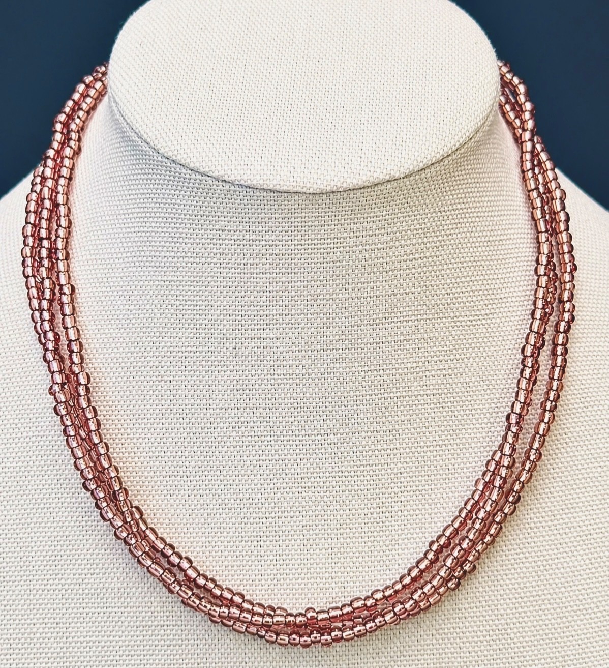 Glass Bead Necklace 18” 4mm 3-Strand – Sterling Silver 925 Toggle Clasp – Rose