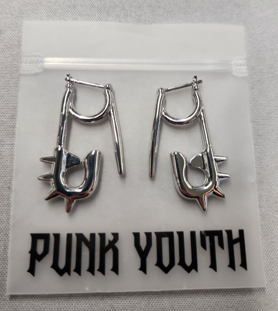 Punk Youth Spikey Safety Pin Earrings 36mm