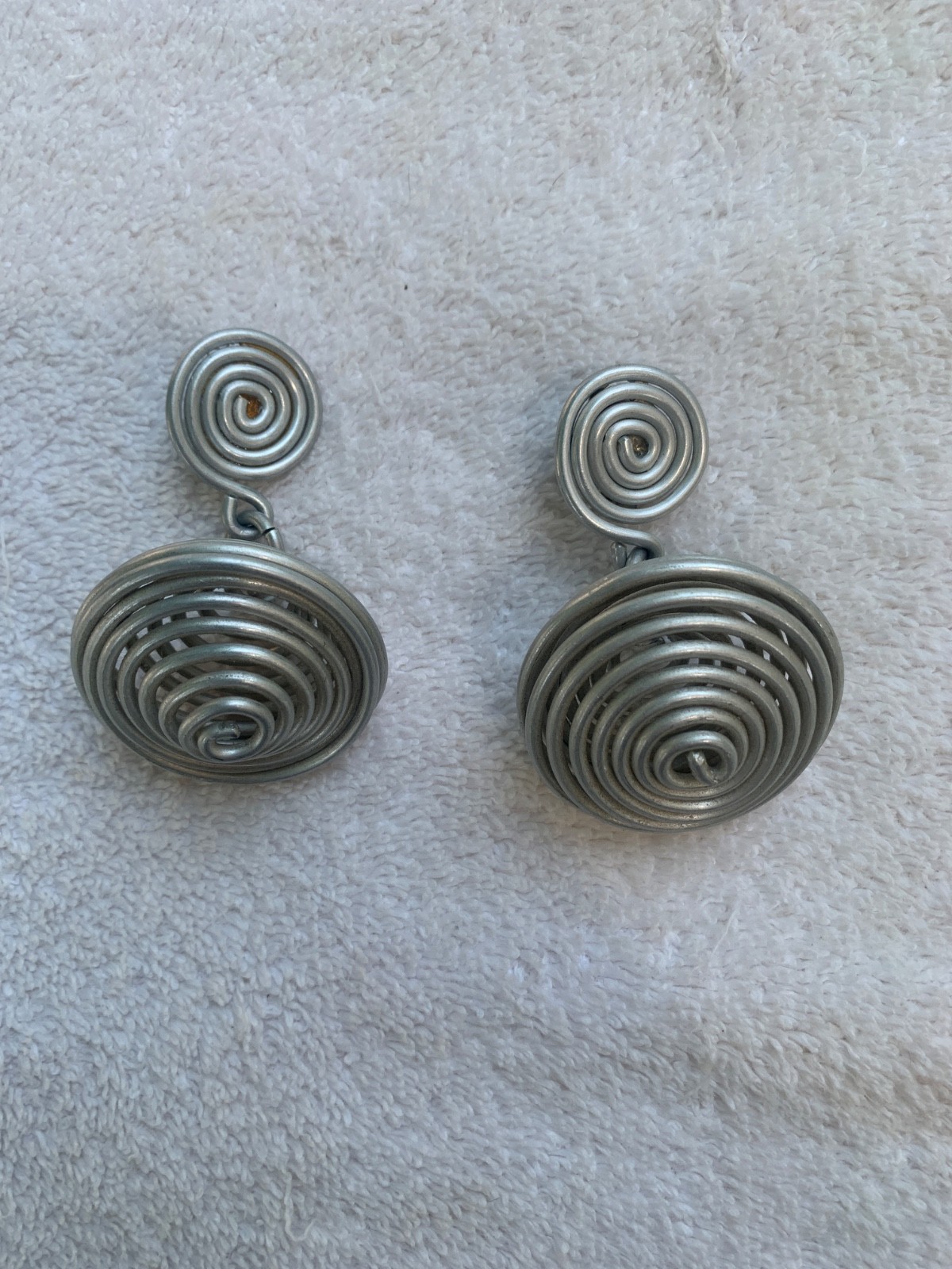 *Modernist David Spada Coil Spiral Anodized Aluminum Silver Spaceship EARRINGS*