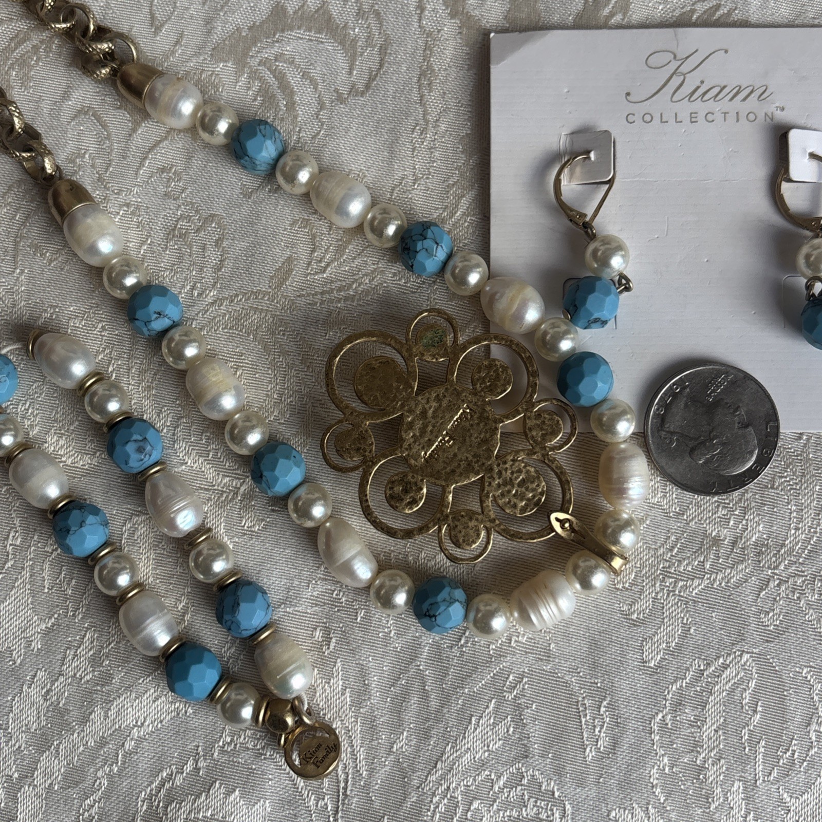 Lia Sophia Kiam Family Necklace & Earrings & Bonus Bracelet Freshwater Pearl