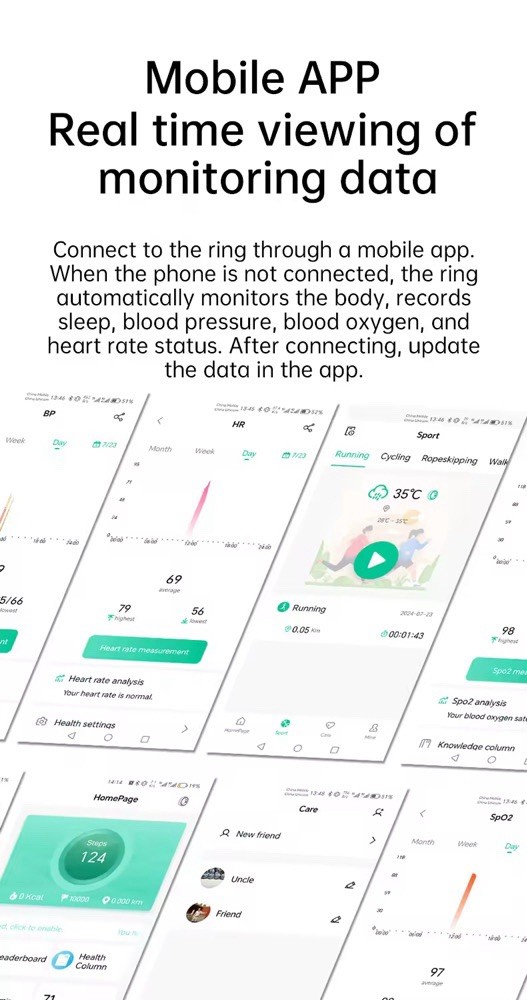 Ceramic Smart Ring Health Fitness Tracker IP68 Monitor Heart Sleep, Blood Oxygen