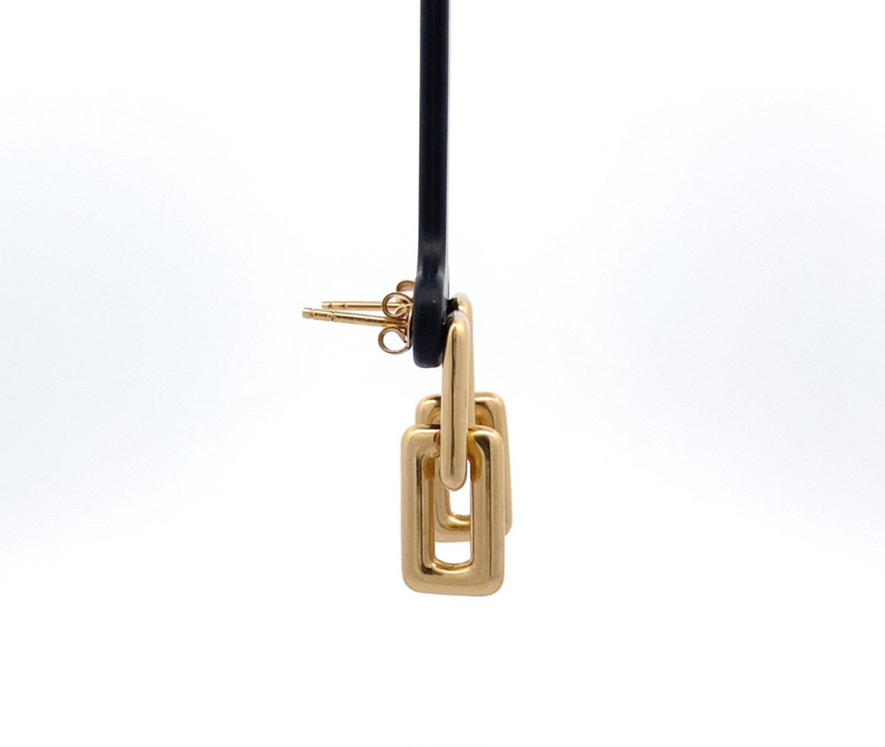 Ladies 18k Yellow Gold Light Weight Double Rectangle 1″ Drop Dangle Earrings