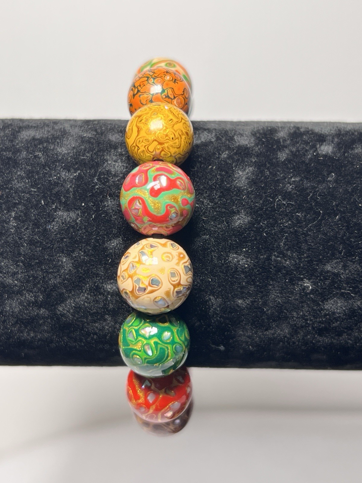 Multi-Colored Chinese Lacquer Beaded Bracelet Stretchable – 12mm