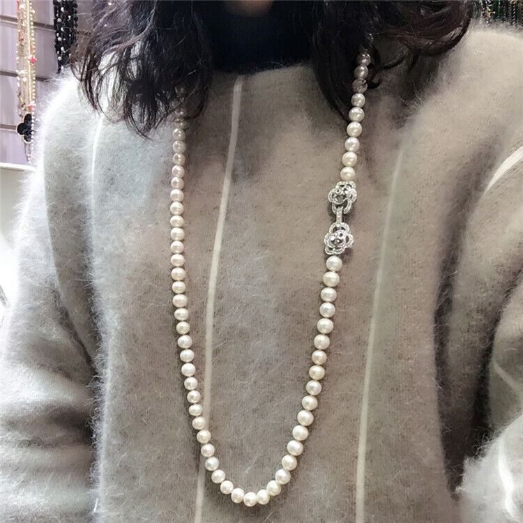 24 inch genuine natural AAA 9-10mm white South Sea pearl necklace 925s