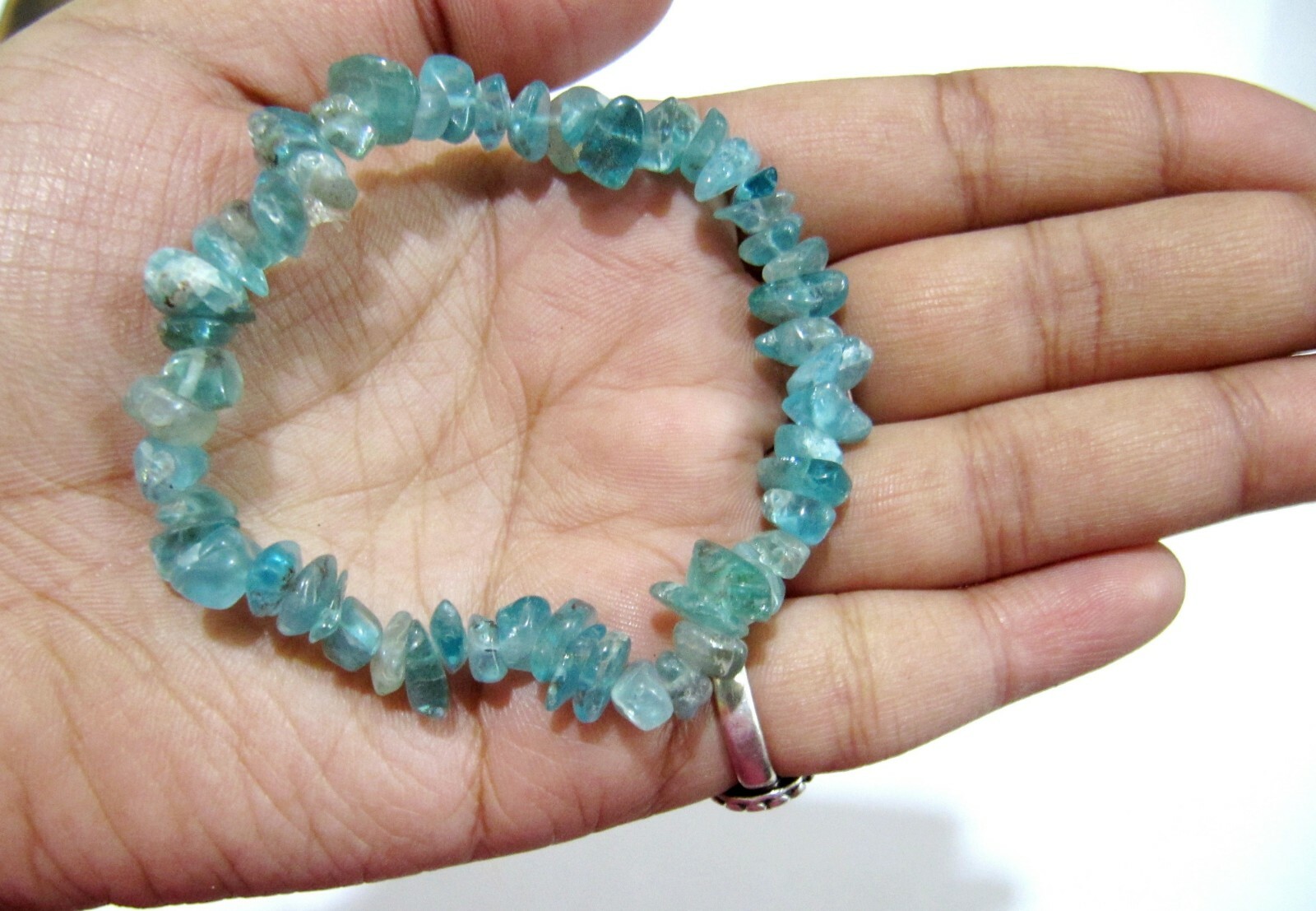 Natural Apatite Chip Stretchy Bracelet Uncut Nugget 6mm To 9mm 7 Inch