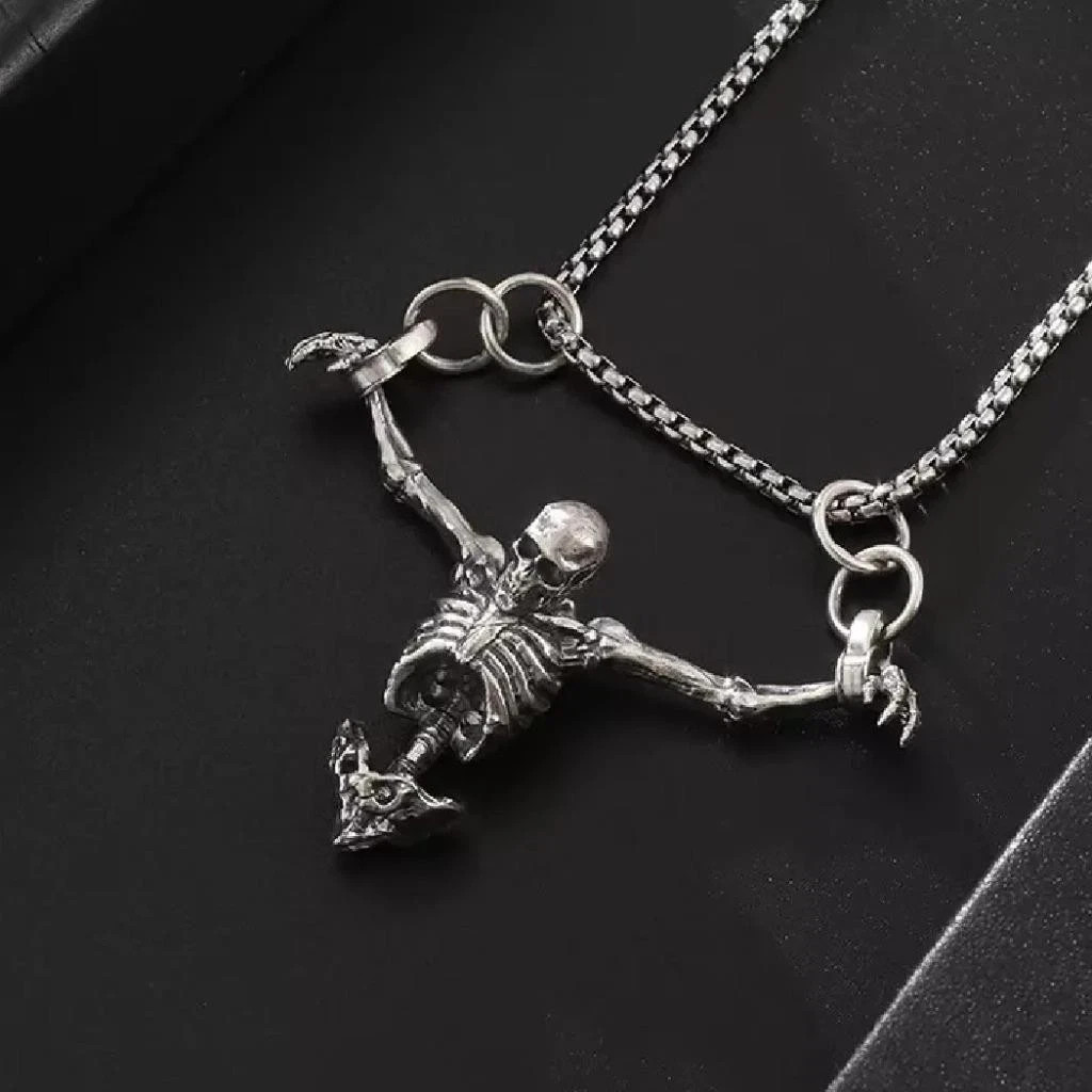 Evil SKELETON NECKLACE 24″ Chain Skull Hanging Shackles Chains Goth Horror WASP