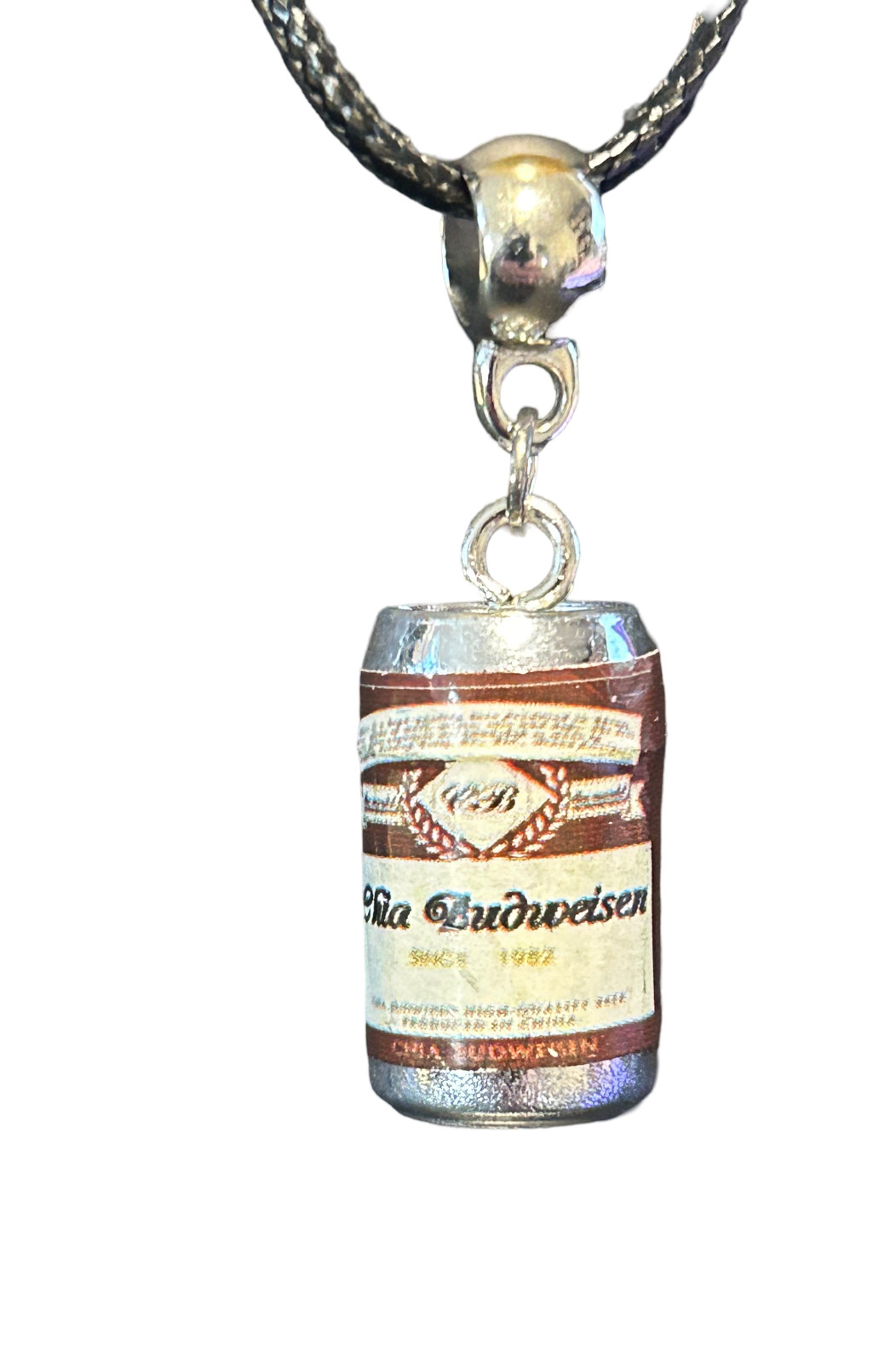 Black Braided Budweisen Pendant Necklace, Adjustable 50-55 cm
