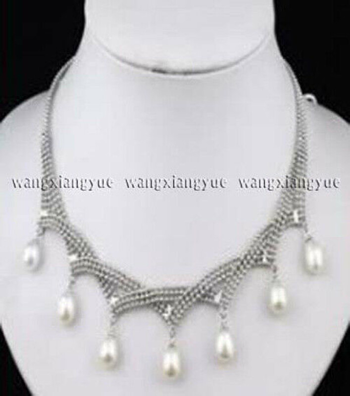 7-9mm 100% Genuine Natural Rice White Akoya Pearl Pendants Necklace 18″ AAA