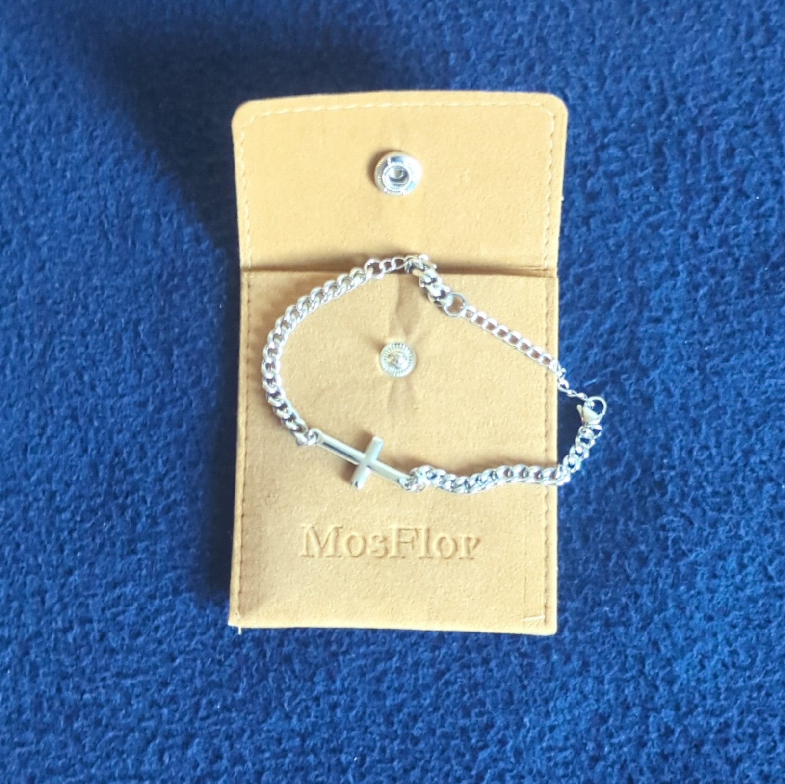 MosFlor Silver Tone Chain Bracelet Cross Dangle Charm Religious Lobster Clasp