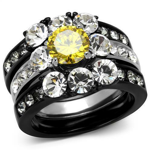 TK2615 – Two-Tone IP Black (Ion Plating) Stainless Steel Ring with AAA Grade CZ