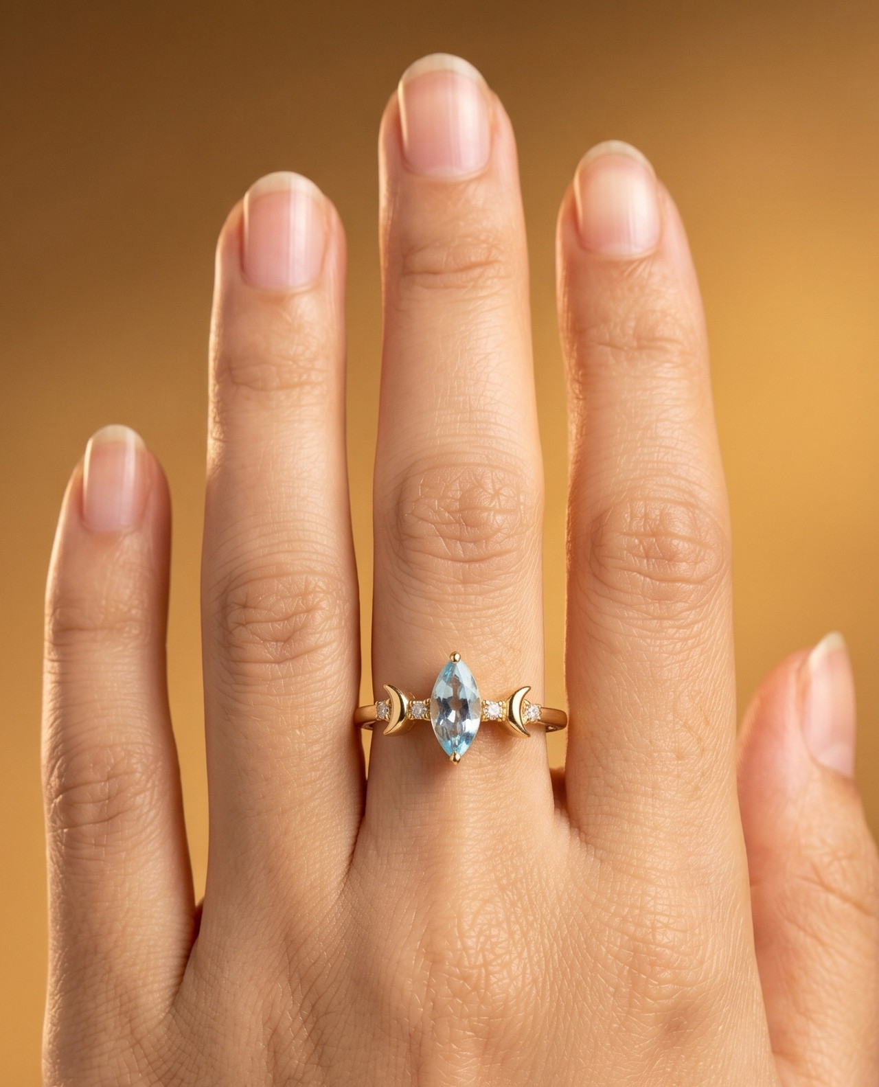 aquamarine Ring, Brass Gold Alloy , Birthday Gift Her, Women Ring