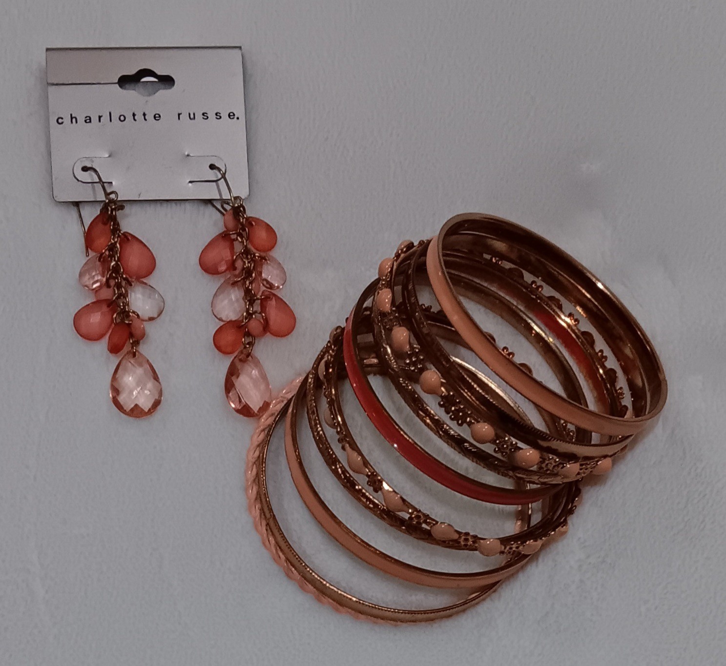 Charlotte Russe. Bangle Bracelets W/Earrings Pink/Mauve (early 2000s jewelry)