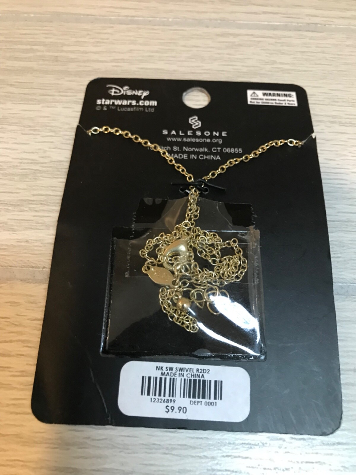 Necklace Teens, R2D2 Charm Antique Gold, Star Wars, Disney, 