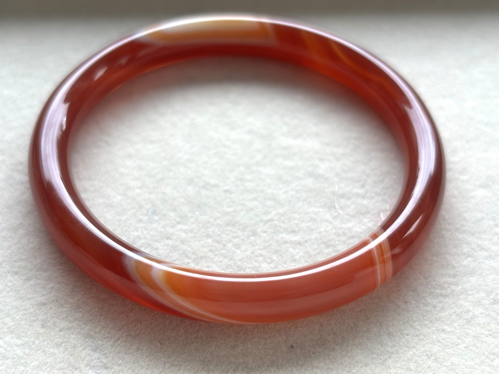 55mm Carnelian Red Agate Bangle Full Round with White Cloud Accent