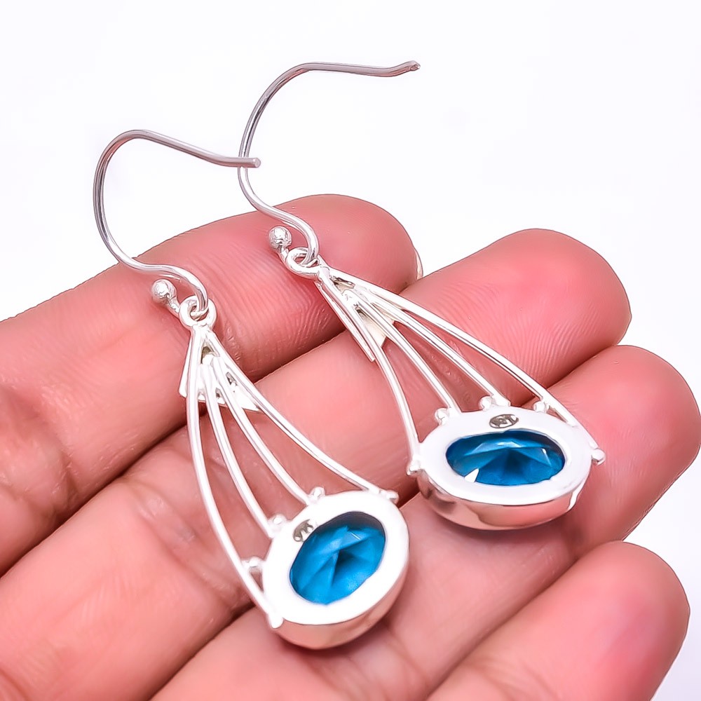 London Blue Topaz 925 Sterling Silver Two Tone Earring 1.95″ E_9466_260_52