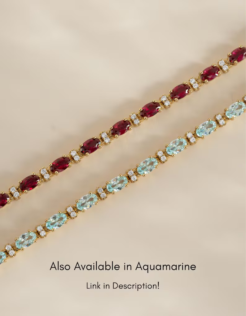 9Ct Marquise Simulated Ruby Minimalist Tennis Bracelet 14K Yellow Gold Plated
