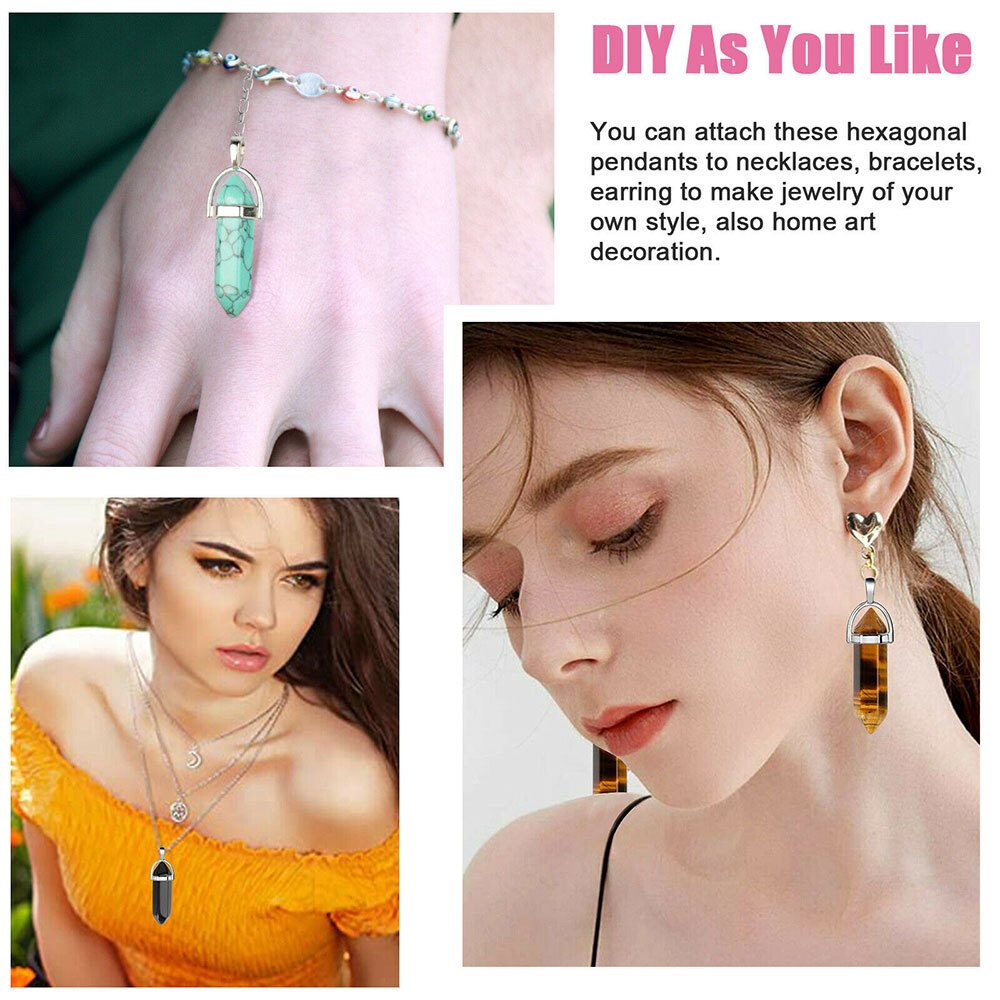Hexagonal 48X Reiki Point Crystal Stone Natural Quartz Necklace Jewelry Pendant